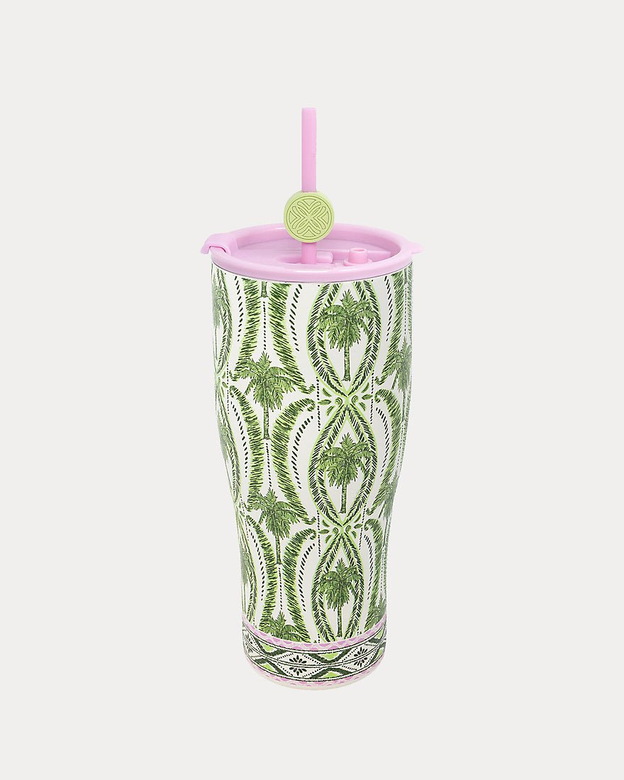 Lilly Pulitzer - Stainless Steel Tumbler With Straw - Coconut Textured Palm Stripe