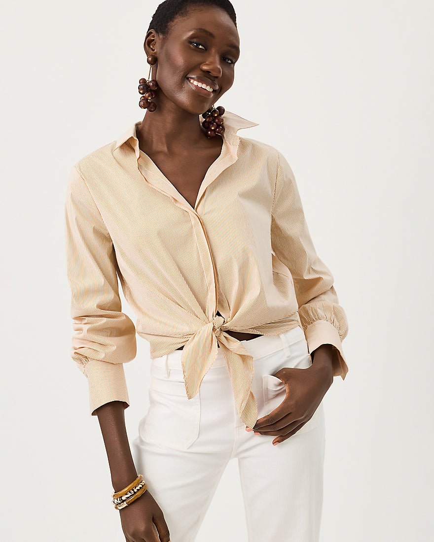 Lilly Pulitzer - The Tie Lilly Shirt - Iced Latte Mirror Shirting Stripe