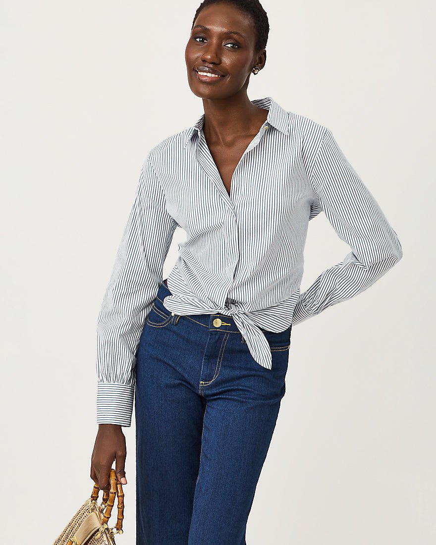 Lilly Pulitzer - The Tie Lilly Shirt - Low Tide Navy Shadow Shirting Stripe