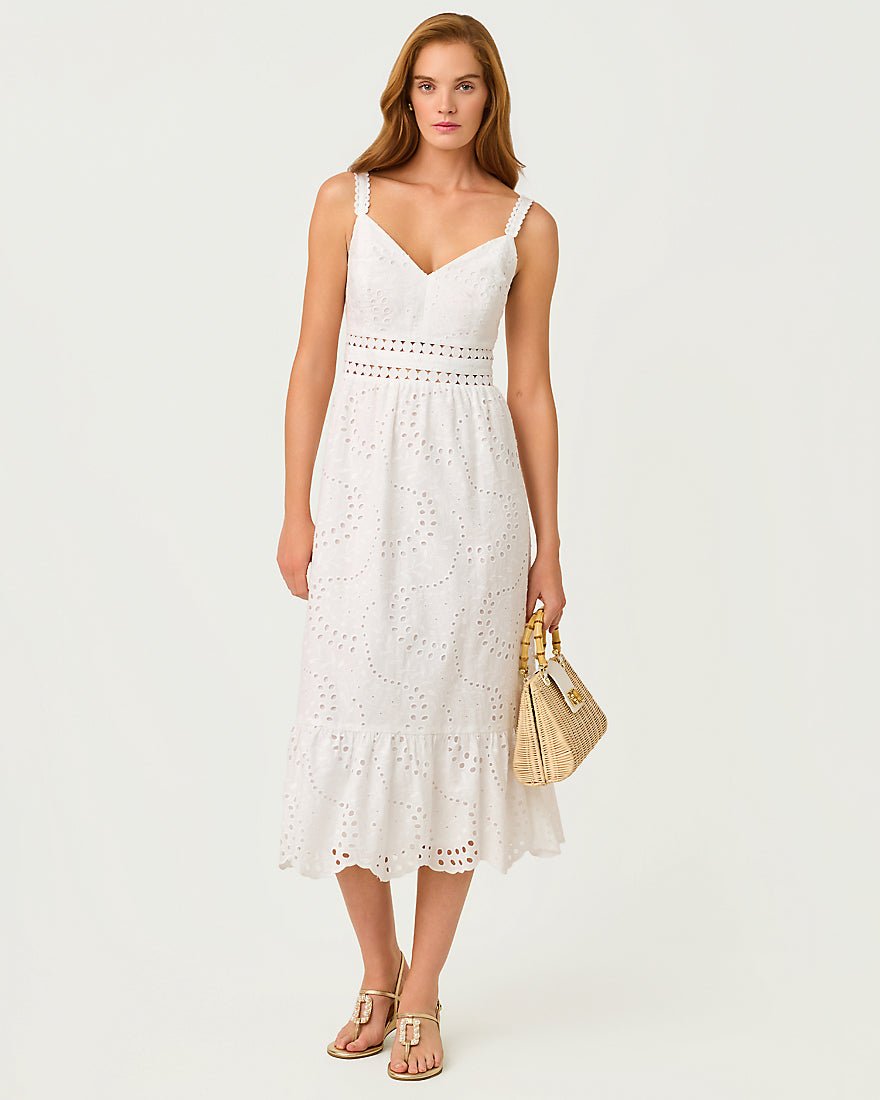 Lilly Pulitzer - Tiah Midi Dress - Resort White Dancing Daisies Eyelet
