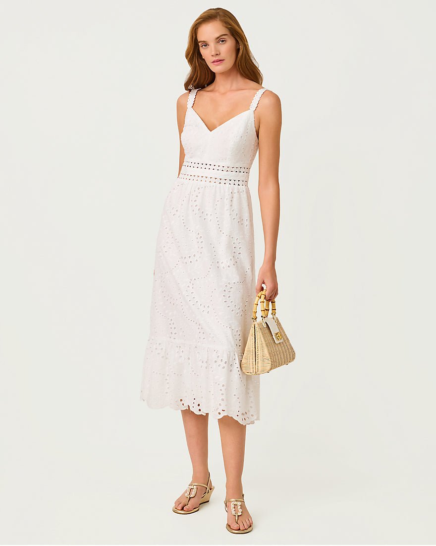 Lilly Pulitzer - Tiah Midi Dress - Resort White Dancing Daisies Eyelet