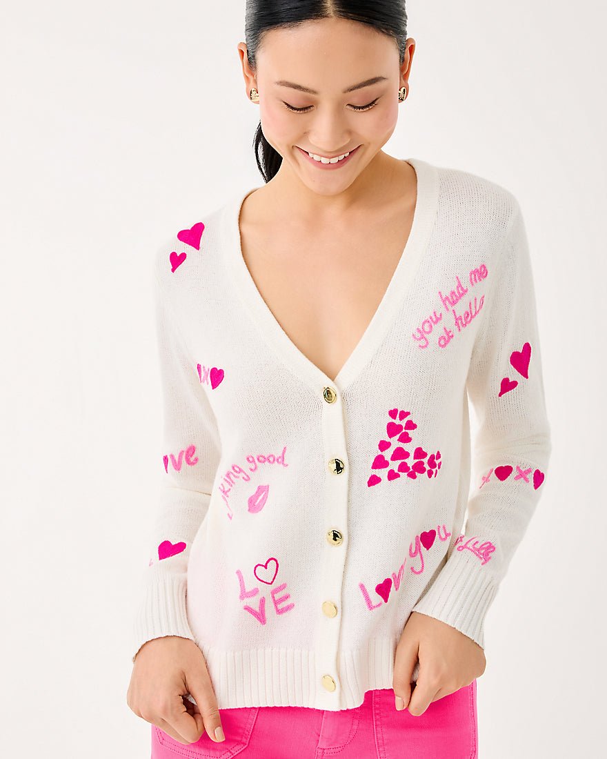 Lilly Pulitzer - Tippery Cardigan - Coconut Valentines Day Embroidery