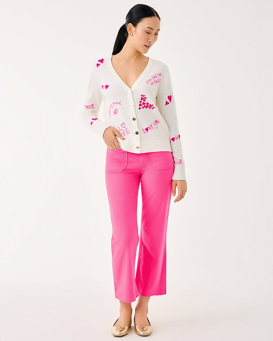 Lilly Pulitzer - Tippery Cardigan - Coconut Valentines Day Embroidery