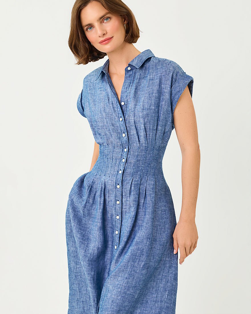 Lilly Pulitzer - Tonya Linen Midi Shirtdress - Starlight Navy X Resort White