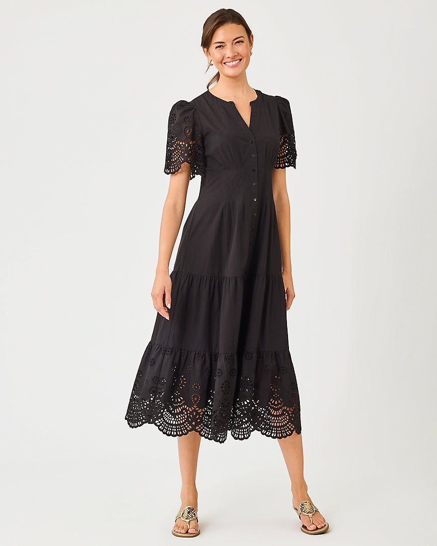Lilly Pulitzer - Wayland Midi Dress - Noir Scalloped Eyelet Border Poplin