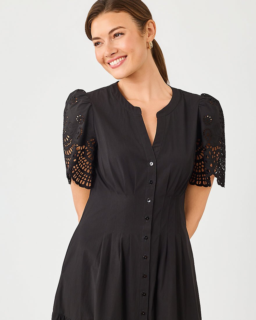 Lilly Pulitzer - Wayland Midi Dress - Noir Scalloped Eyelet Border Poplin