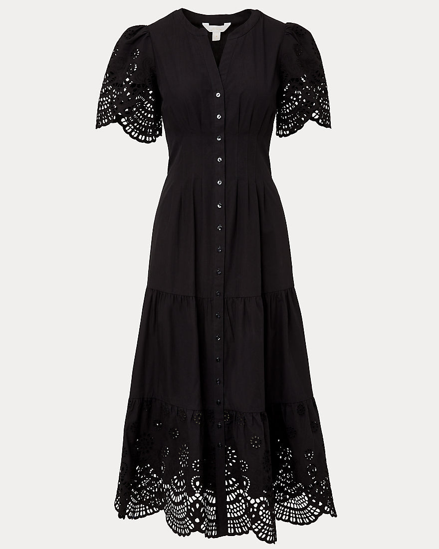 Lilly Pulitzer - Wayland Midi Dress - Noir Scalloped Eyelet Border Poplin