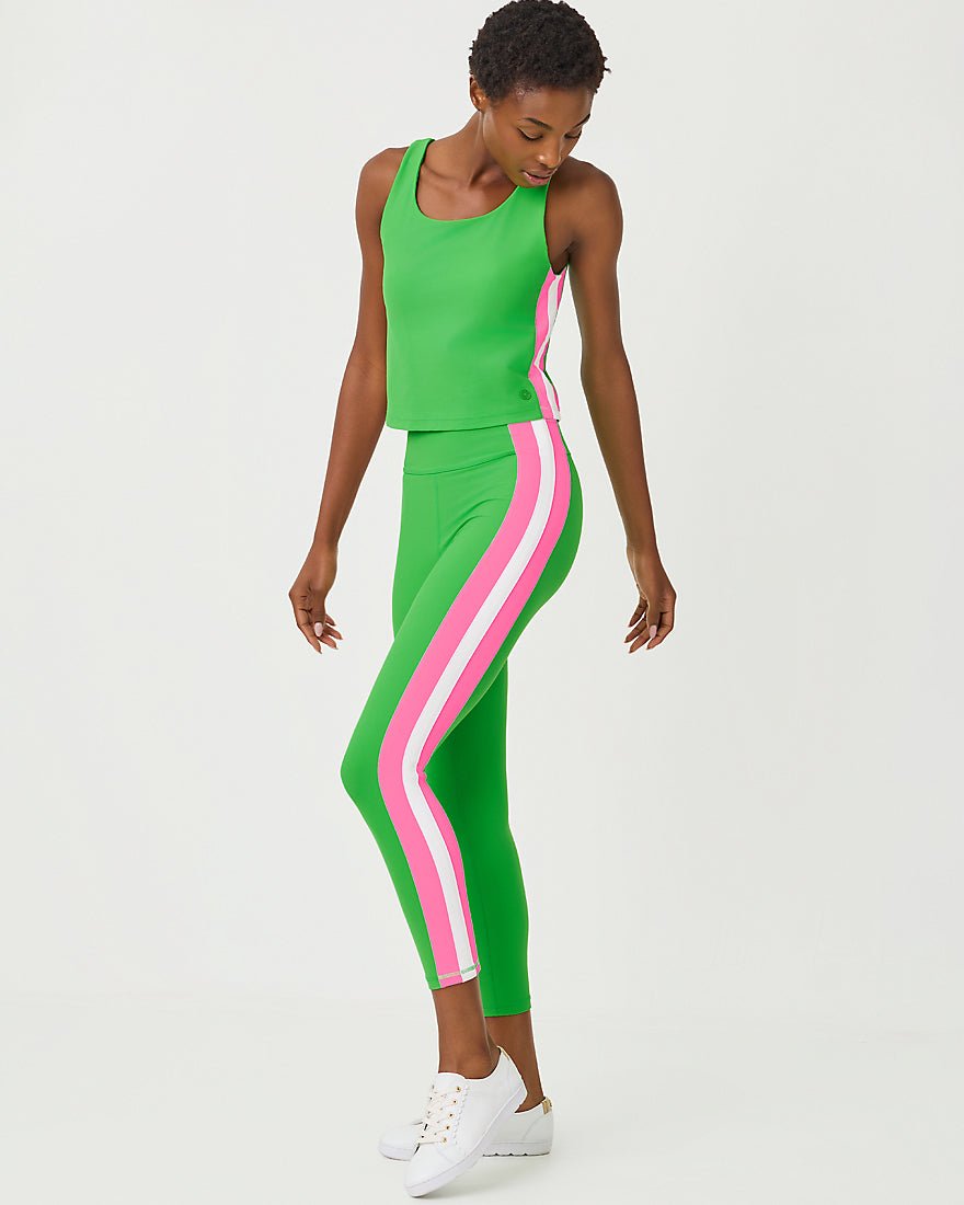Lilly Pulitzer - Weekender High Rise Midi Legging Upf 50 Plus - Putting Green Colorblock Stripe
