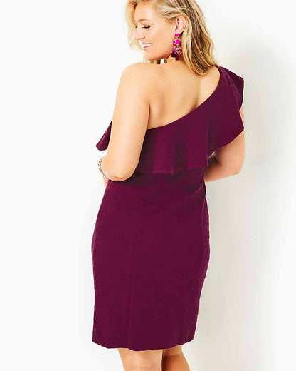 Bordeauxfarbenes One-Shoulder-Kleid