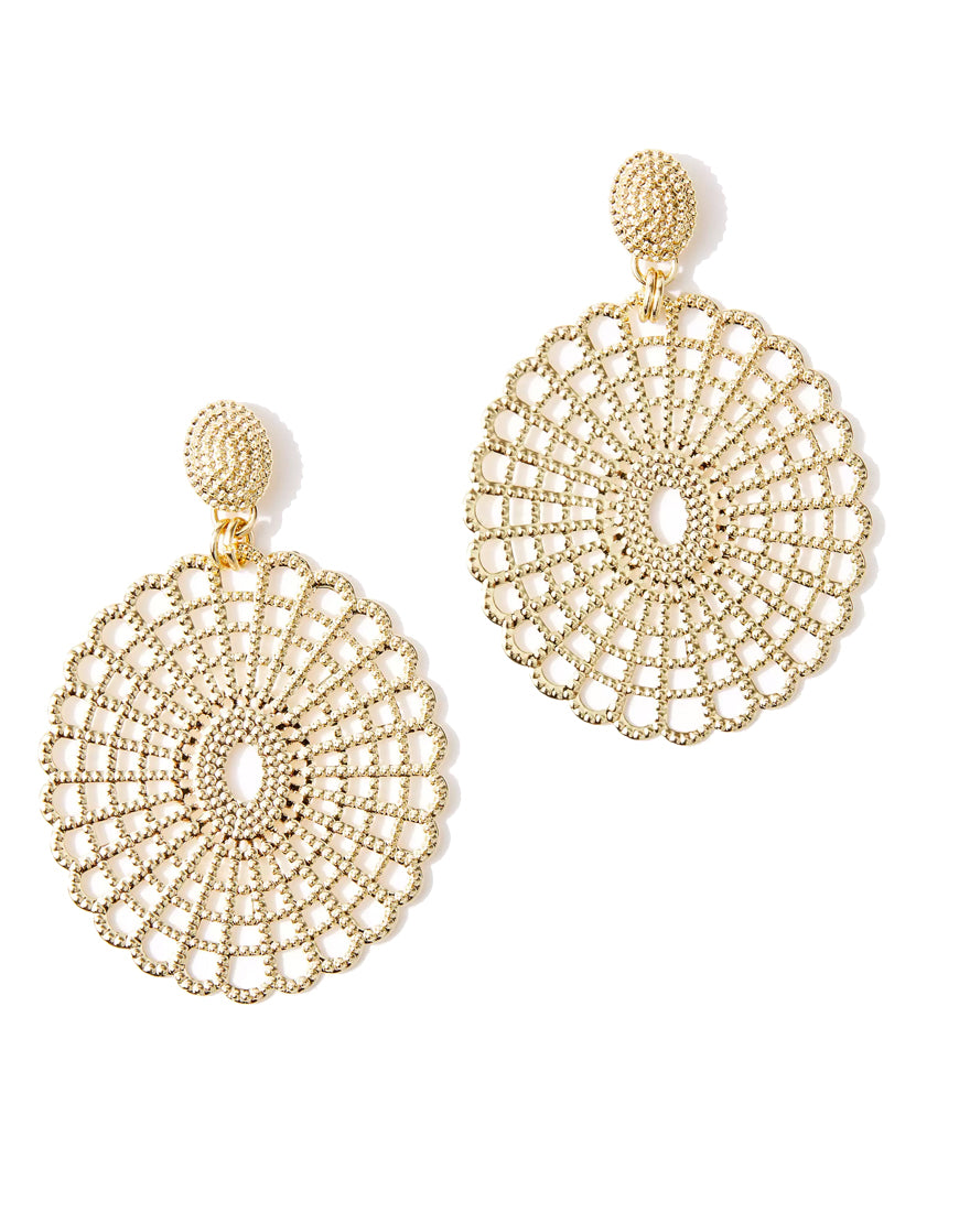 Lilly Lace Statement Earrings - Gold Metal - 1
