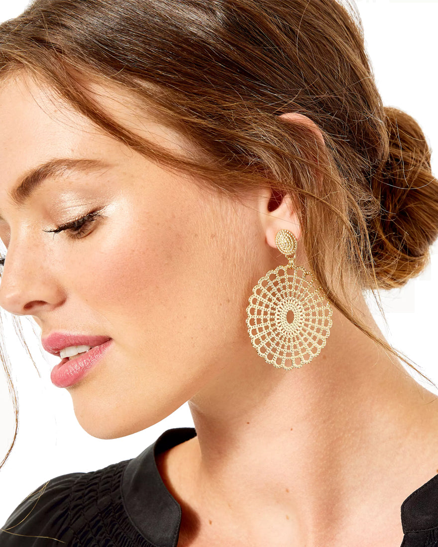 Lilly Lace Statement Earrings - Gold Metal - 2