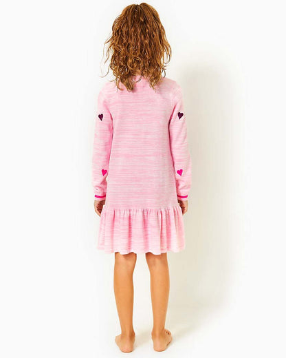 Girls Hani Sweater DressHeathered Peony Pink Valentine Embroidery2