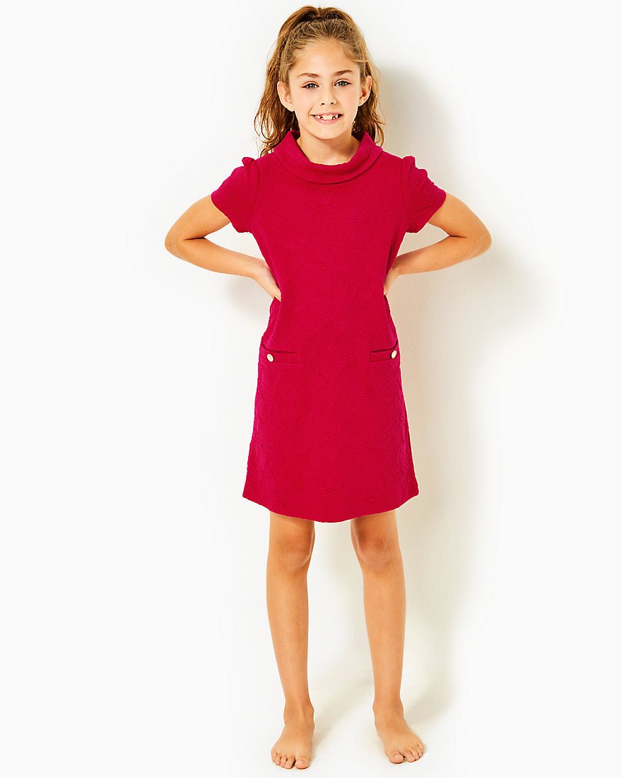 Girls Mini Daisee DressPoinsettia Red Knit Pucker Jacquard3