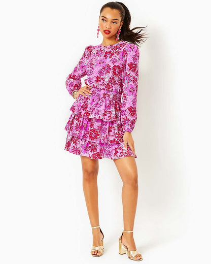 Khloey Long Sleeve Cotton DressLilac Thistle In The Wild Flowers3