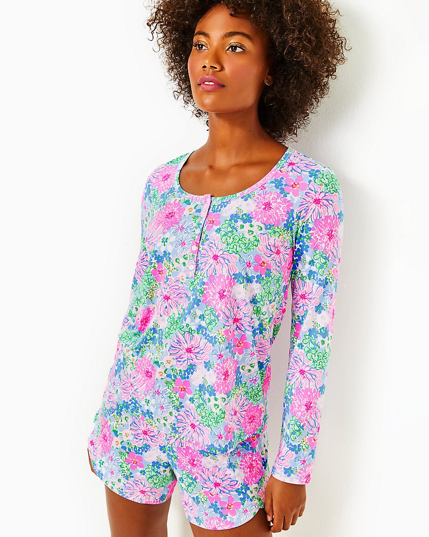 Pajama Knit Longleeve Henley TopMulti Lil Soiree All Day1