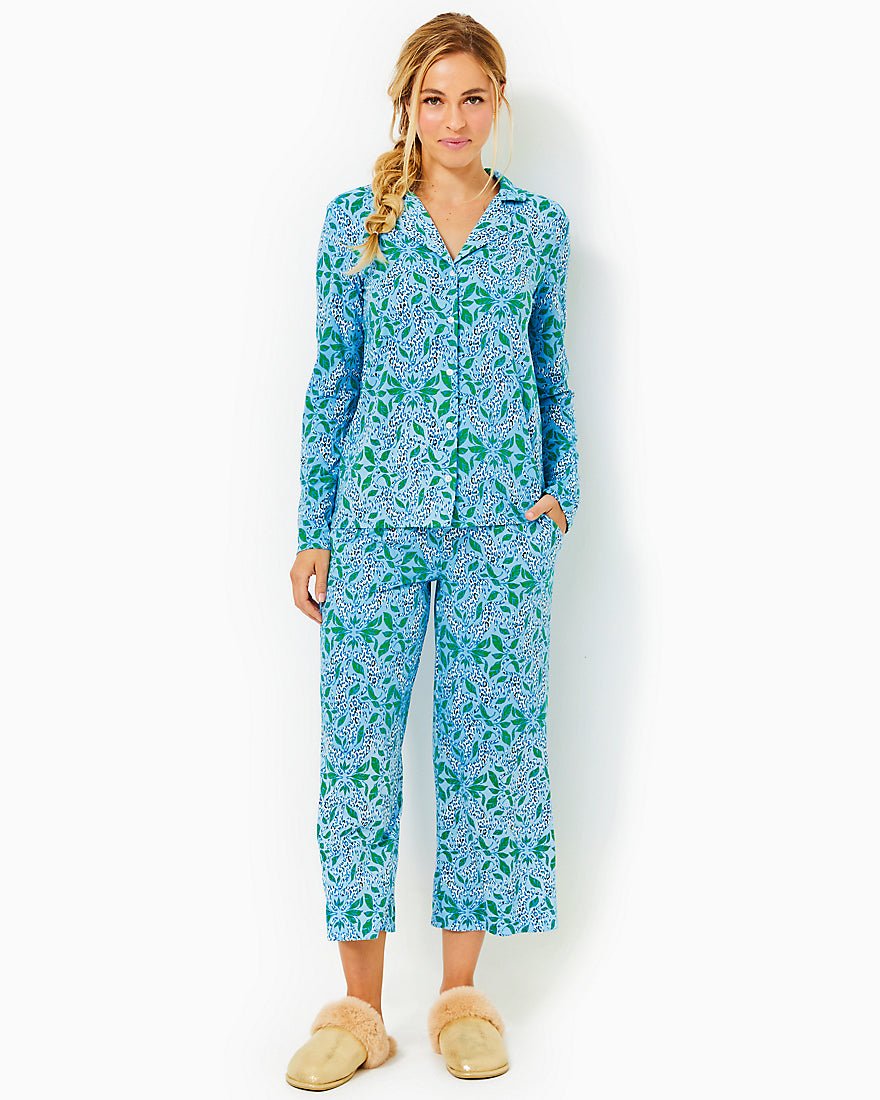 Pajama Knit Longsleeve Button-Up TopBon Bon Blue Leapin Leopards4