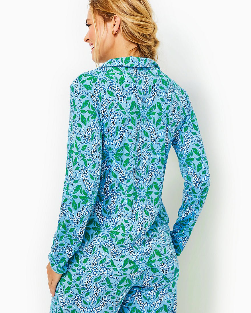 Pajama Knit Longsleeve Button-Up TopBon Bon Blue Leapin Leopards2
