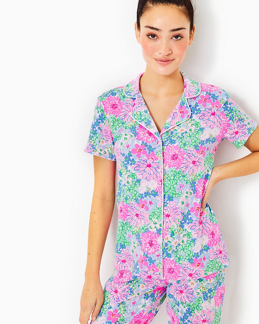 Pajama Knit Shortsleeve Button-Up TopMulti Lil Soiree All Day3